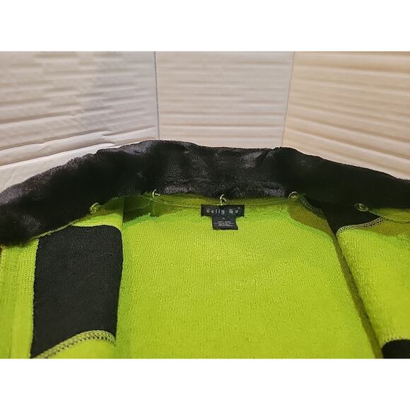 Tally Ho Womans Sweater Vest M Green Black Wool Faux Fur Collar Zip Up Holiday - Picture 7 of 9